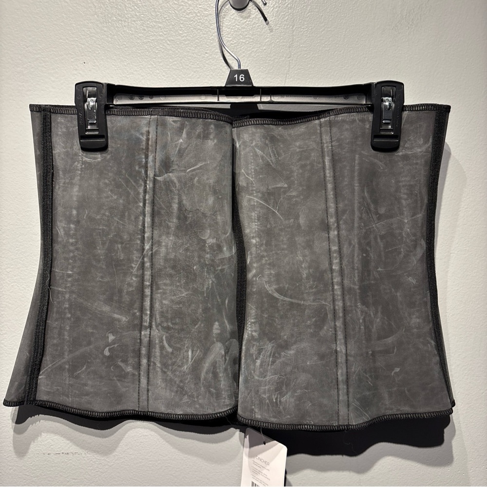 Amia Cincher Shape wear Black Latex Hook & Eye Corset Waist‎ trainer SzXL NWT - Picture 2 of 7
